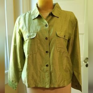 Chico's Design NWT Womens Long Sleeve Green Silk Top Size XL/ 16